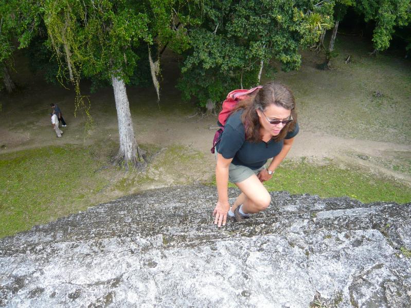 P1000803.JPG - Colleen makes her way up the steep and narrow steps.